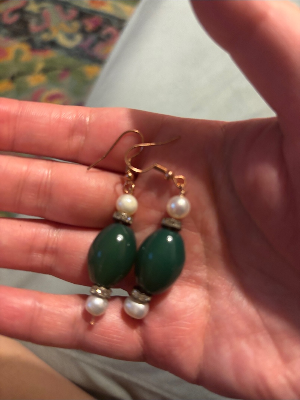 Gold-Tone jade and Pearl Drop Earrings